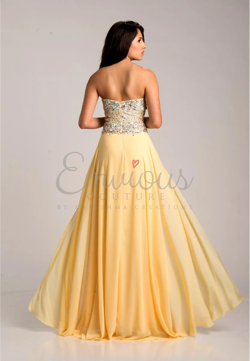 Envious Couture 15211 size 16 Yellow A Line Formal Dress Slit Prom Embellished