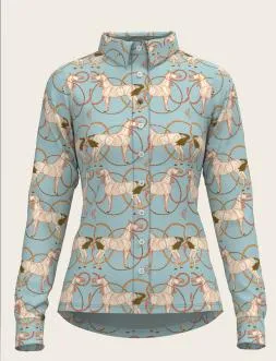 Espoir Everyday Button Shirt Long Sleeve Roped Horse  Blue
