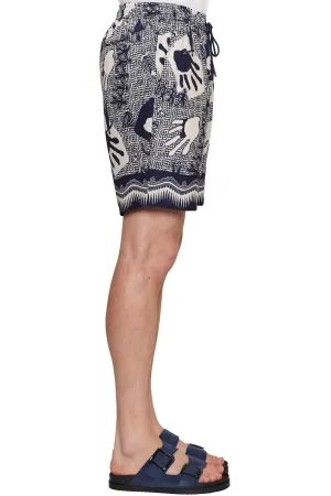 Fenton Border Print Shorts in Navy