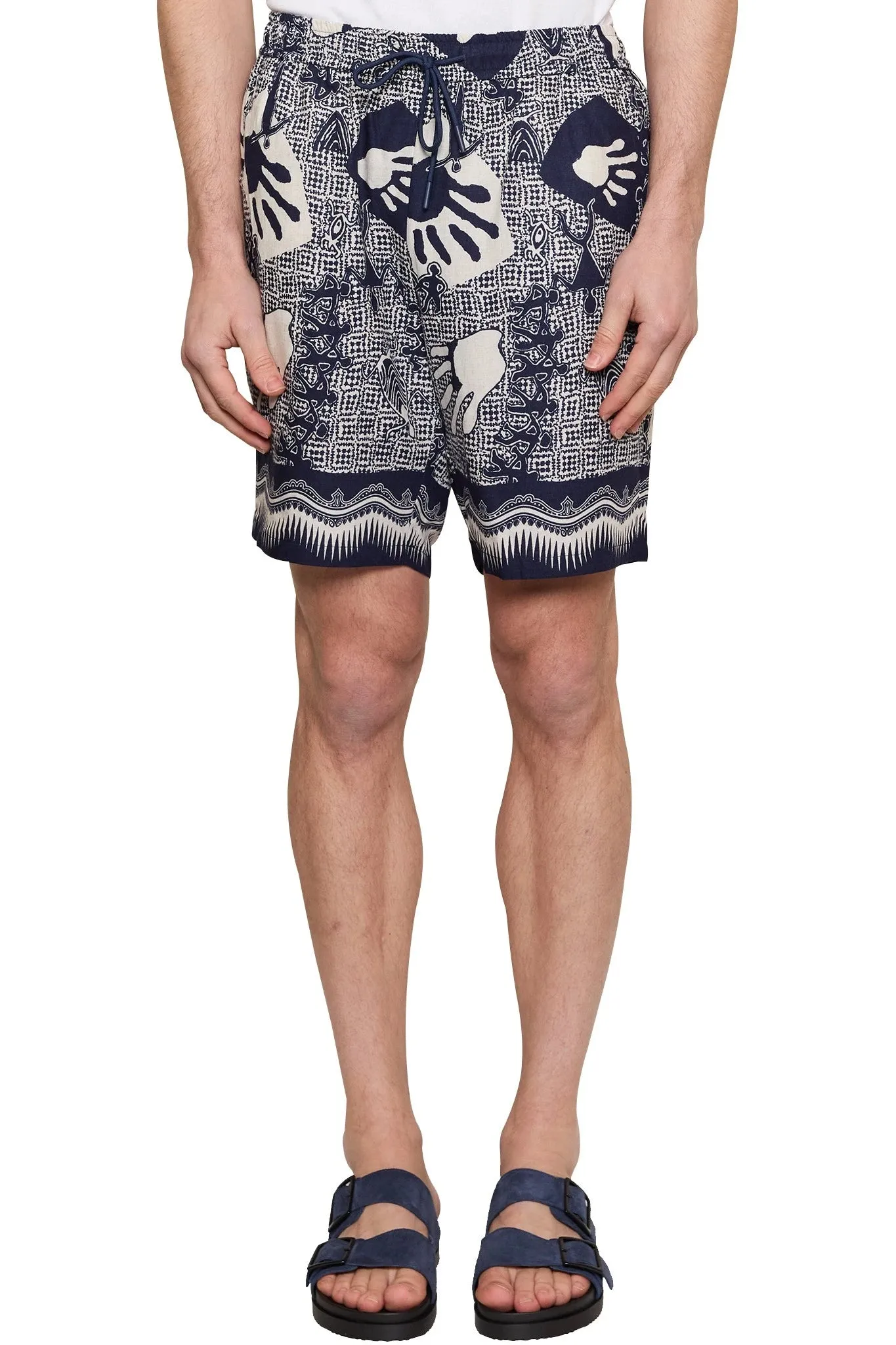 Fenton Border Print Shorts in Navy