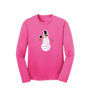 Frosty The Dinking Snowman | Youth Long Sleeve Pickleball Shirts | 100% Polyester
