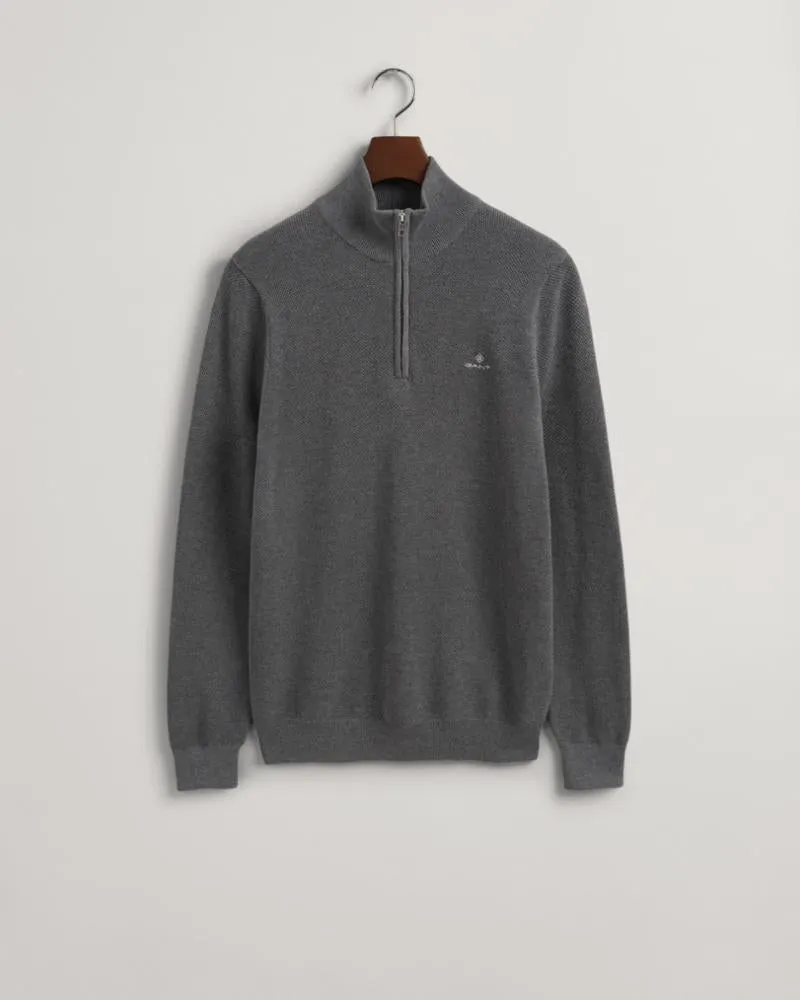 Gant Apparel Mens COTTON PIQUE HALF ZIP 92/DARK GREY MELANGE