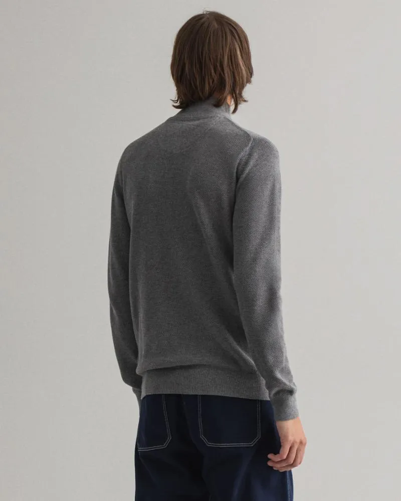 Gant Apparel Mens COTTON PIQUE HALF ZIP 92/DARK GREY MELANGE