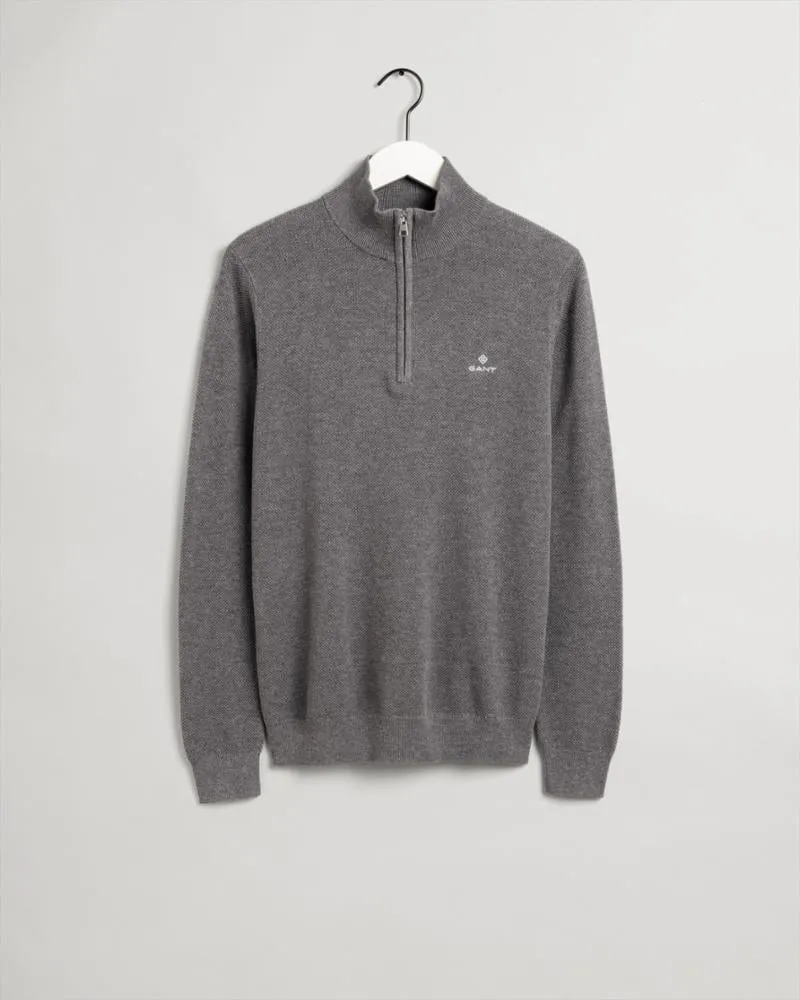 Gant Apparel Mens COTTON PIQUE HALF ZIP 92/DARK GREY MELANGE