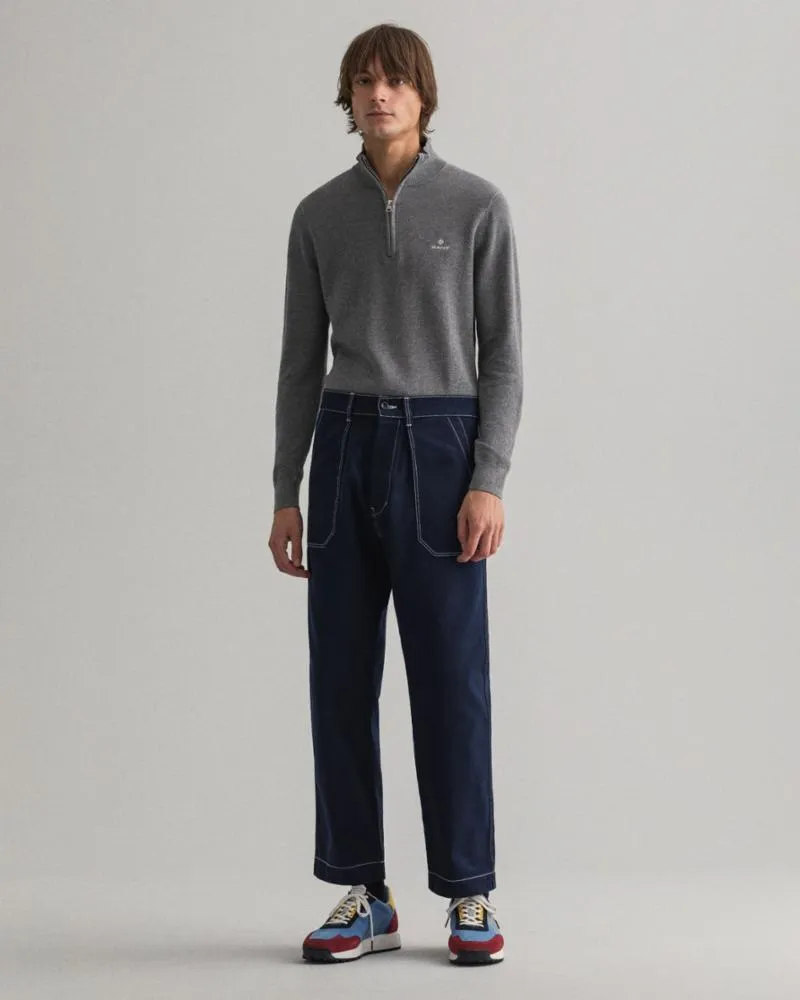 Gant Apparel Mens COTTON PIQUE HALF ZIP 92/DARK GREY MELANGE