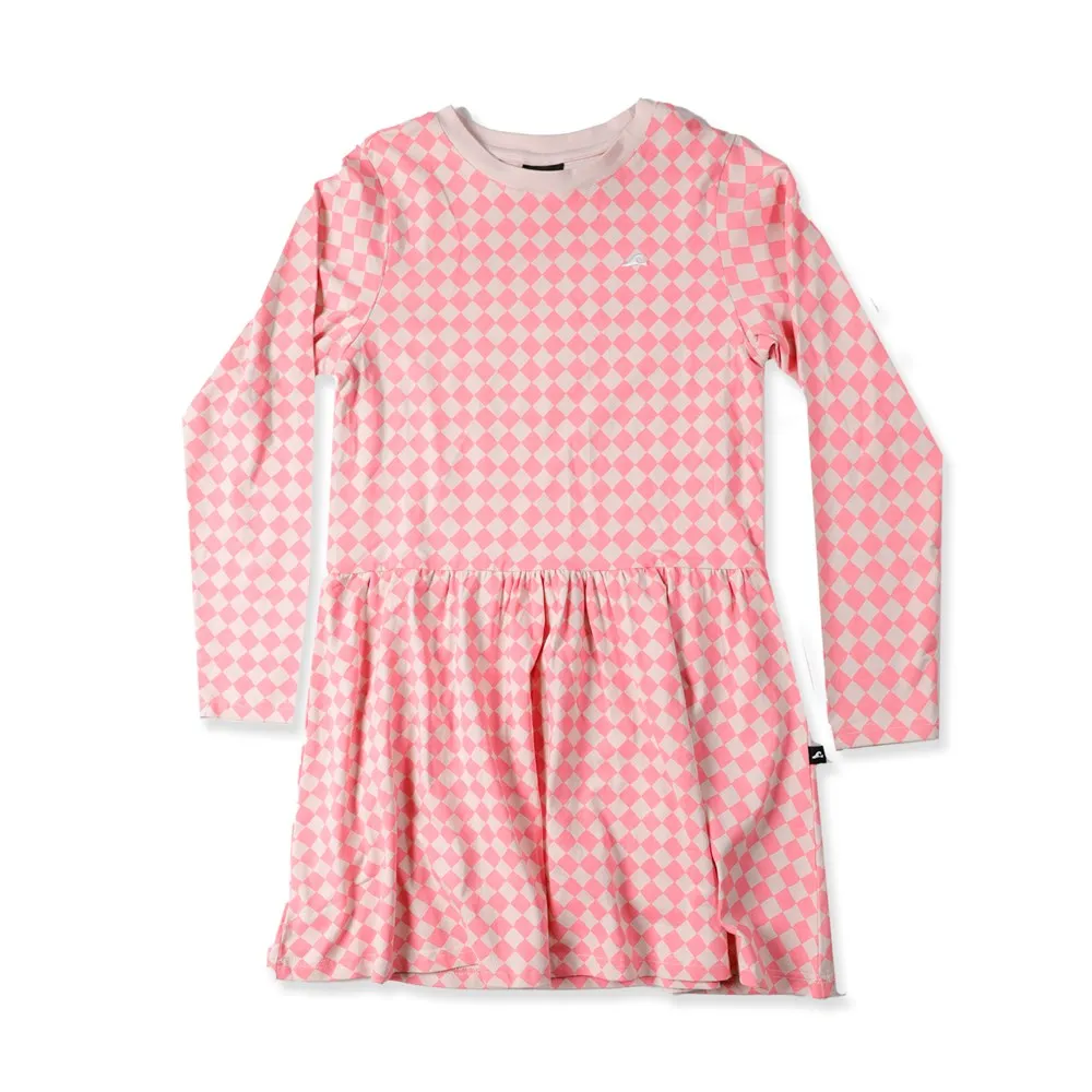 GIRLS LS MONDAY DRESS - Pink Check