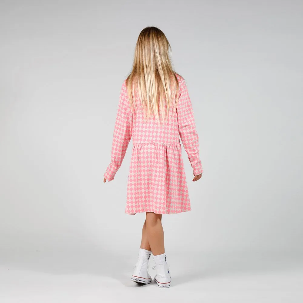 GIRLS LS MONDAY DRESS - Pink Check