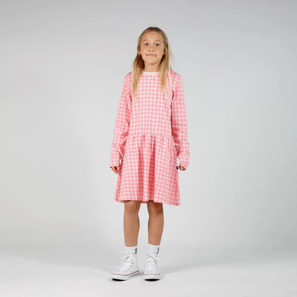 GIRLS LS MONDAY DRESS - Pink Check