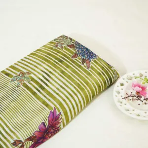 Green Floral Print Muslin Fabric GT-24684
