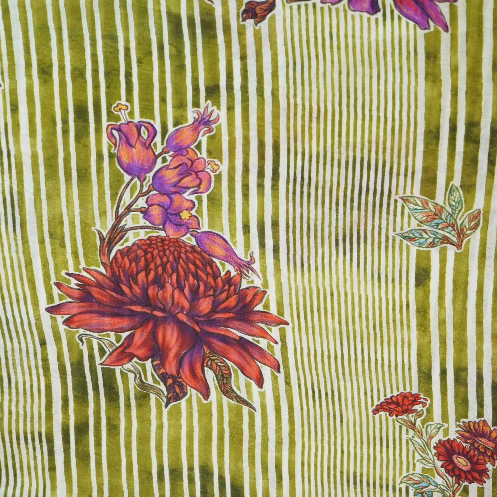 Green Floral Print Muslin Fabric GT-24684