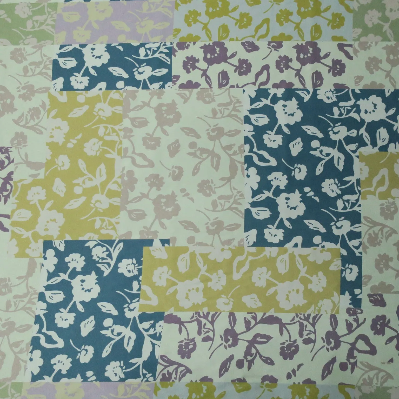 Ivory and Teal Floral Charmeuse Polyester Fabric