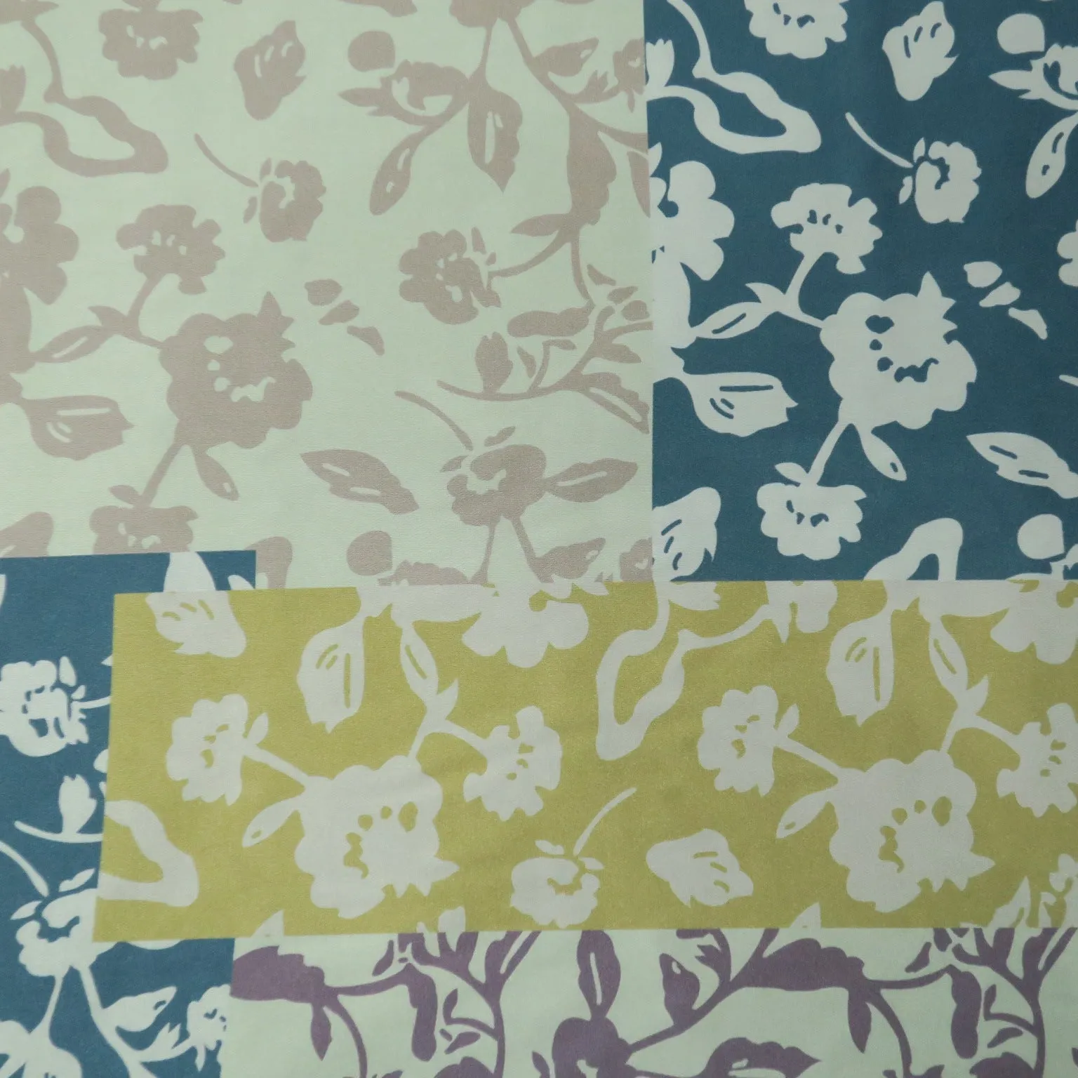 Ivory and Teal Floral Charmeuse Polyester Fabric