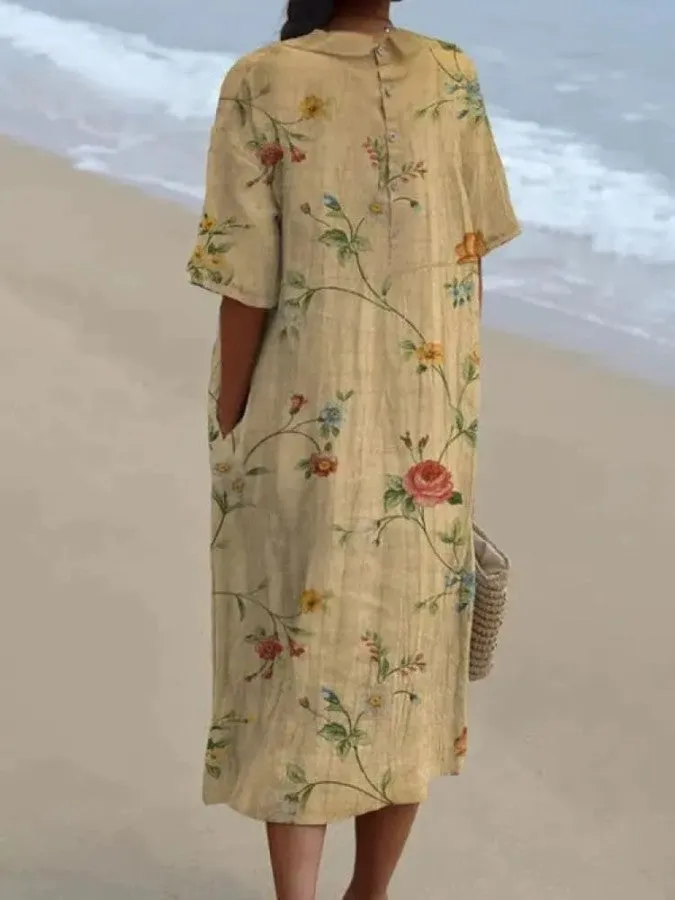 Jade - Casual katoenen en linnen overhemd voor dames met retro bloemenprint