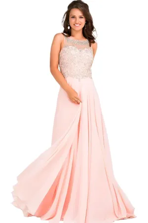 Jovani JVN27809 Peach size 10 A Line Prom Dress Formal Pageant Gown Chiffon Crystal Bodice