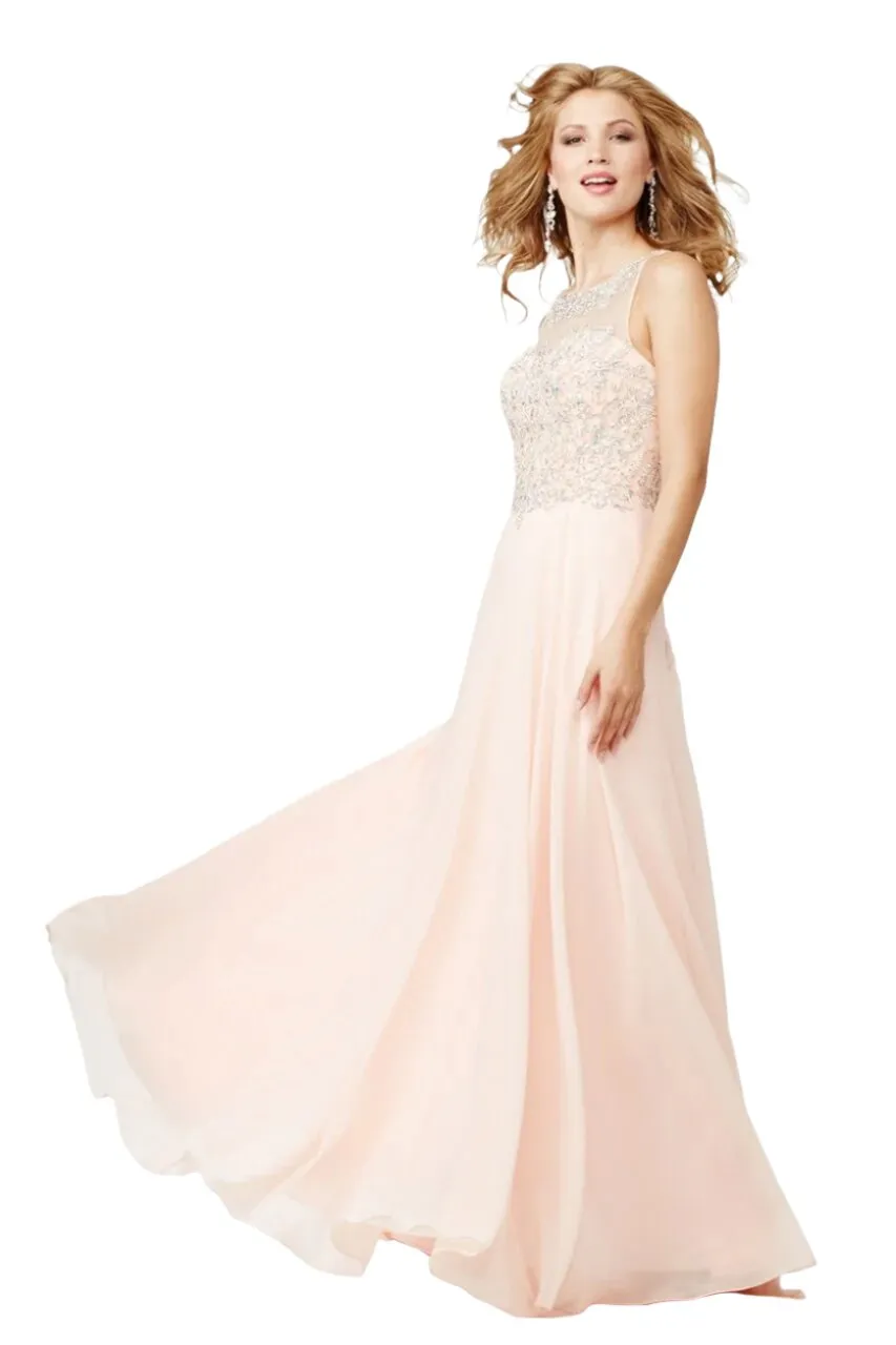Jovani JVN27809 Peach size 10 A Line Prom Dress Formal Pageant Gown Chiffon Crystal Bodice