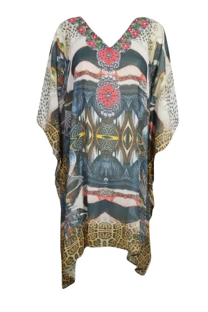 Kaftan, Tunic Dress, Gray Printed Kaftan, Georgette Boho size