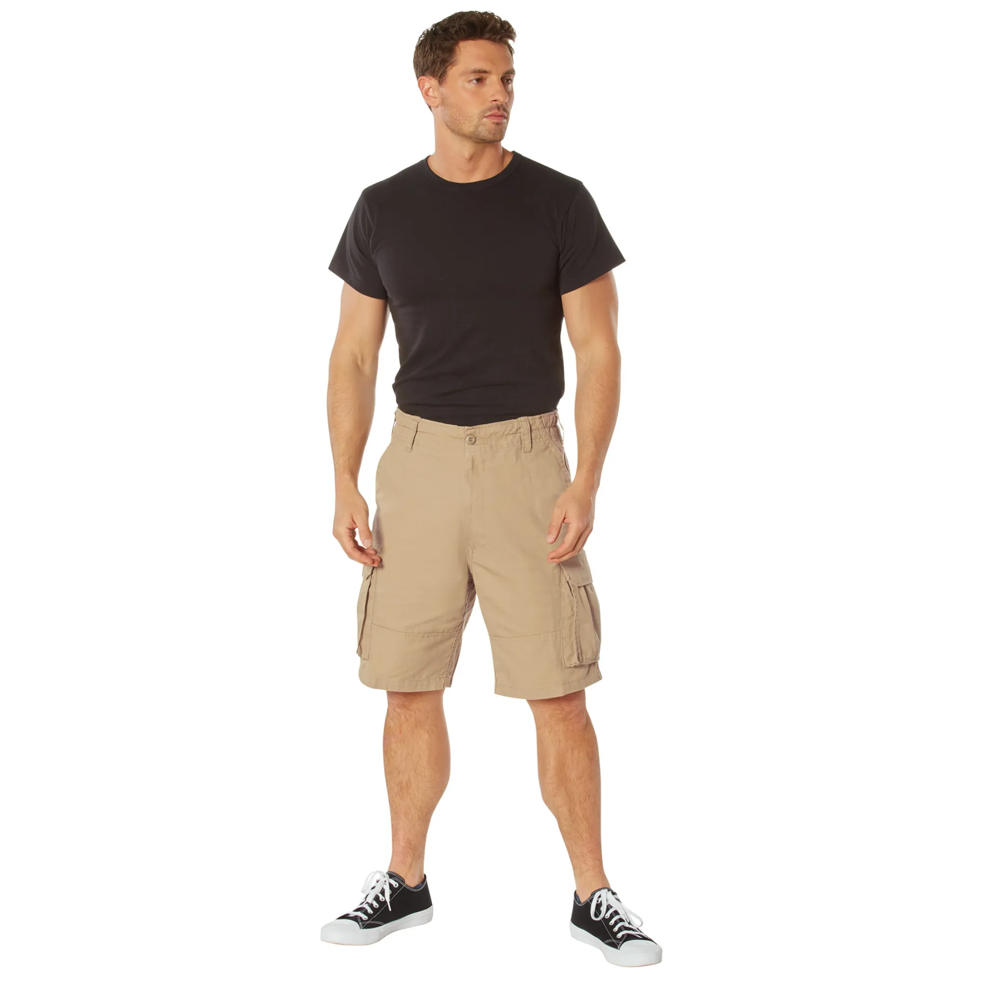 Khaki - Tactical Vintage Paratrooper BDU Cargo Shorts - Poly Cotton - Zipper Fly
