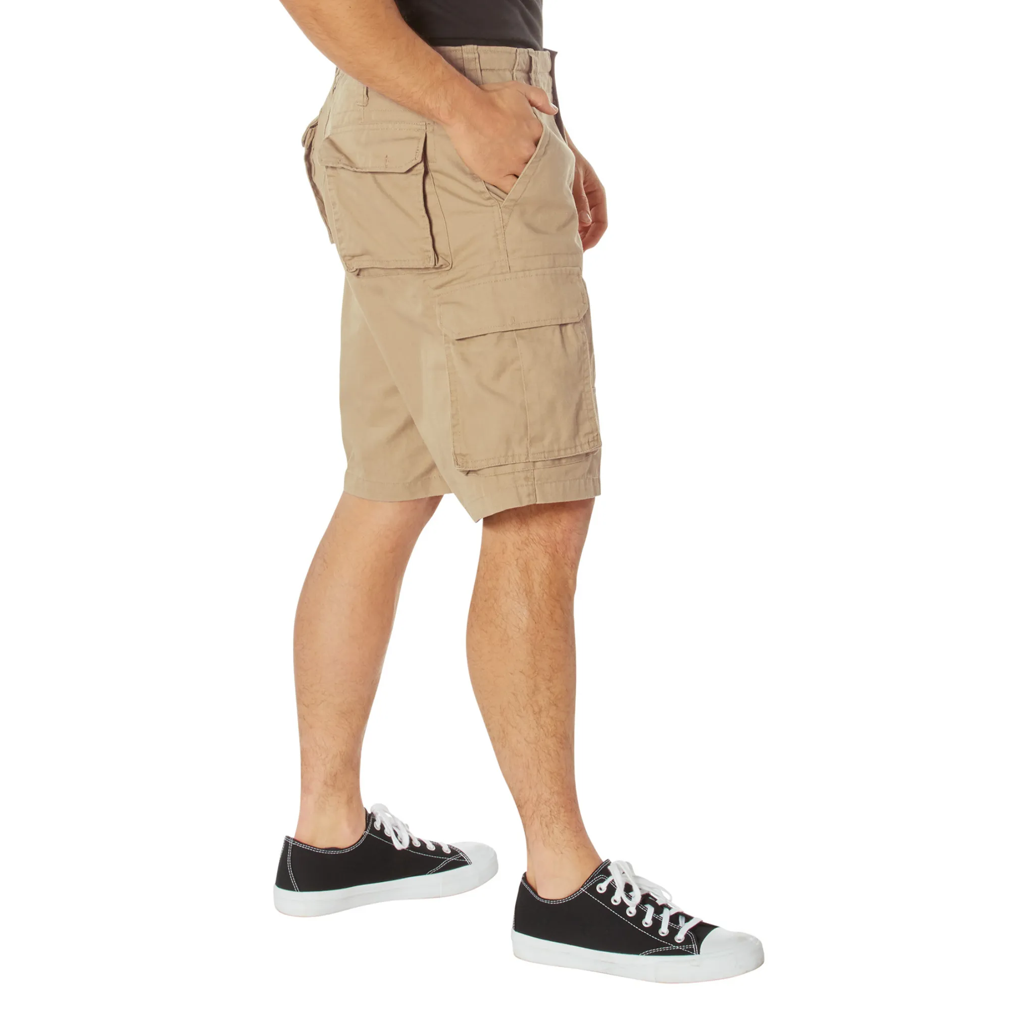 Khaki - Tactical Vintage Paratrooper BDU Cargo Shorts - Poly Cotton - Zipper Fly