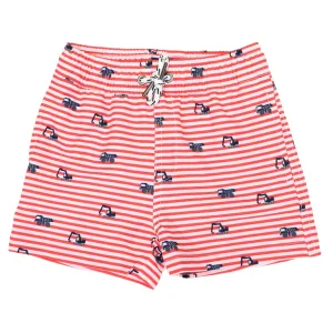 Korango Truck Print Boardies Striped - Red/White