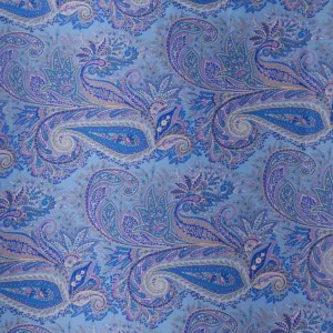 Light & Dark Blue Paisley Printed Silk Charmeuse Fabric