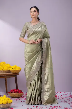 Light Olive Green Kanchipuram Silk Saree