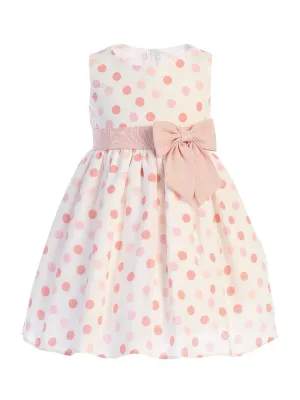 Little Girls Peach Polka Dots Bow Sleeveless Rayon Easter Dress 2T-6