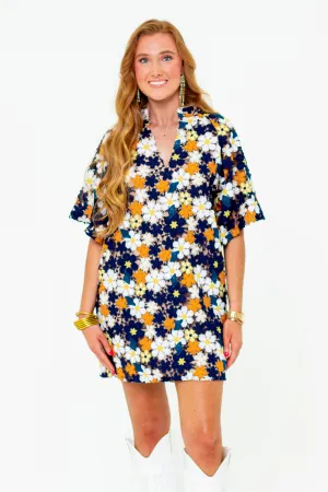 Lulu Short Sleeve Mini Caftan - Navy Blaze