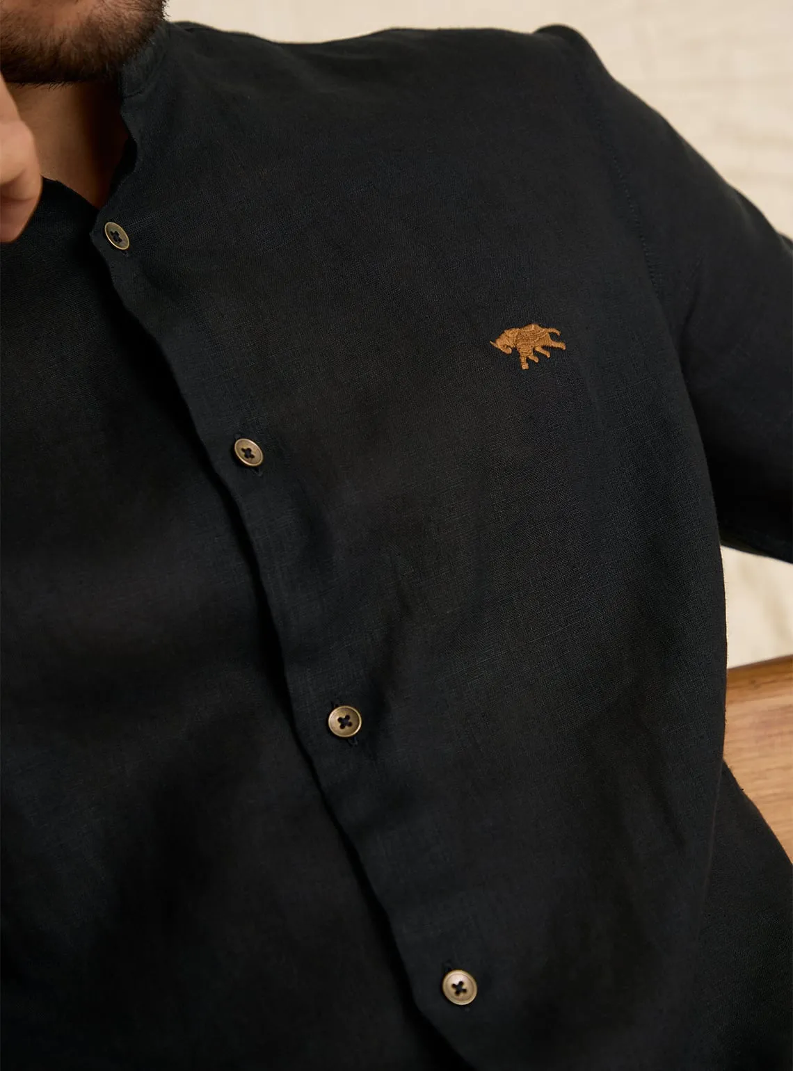 Mandarin Black Charcoal Linen Shirt