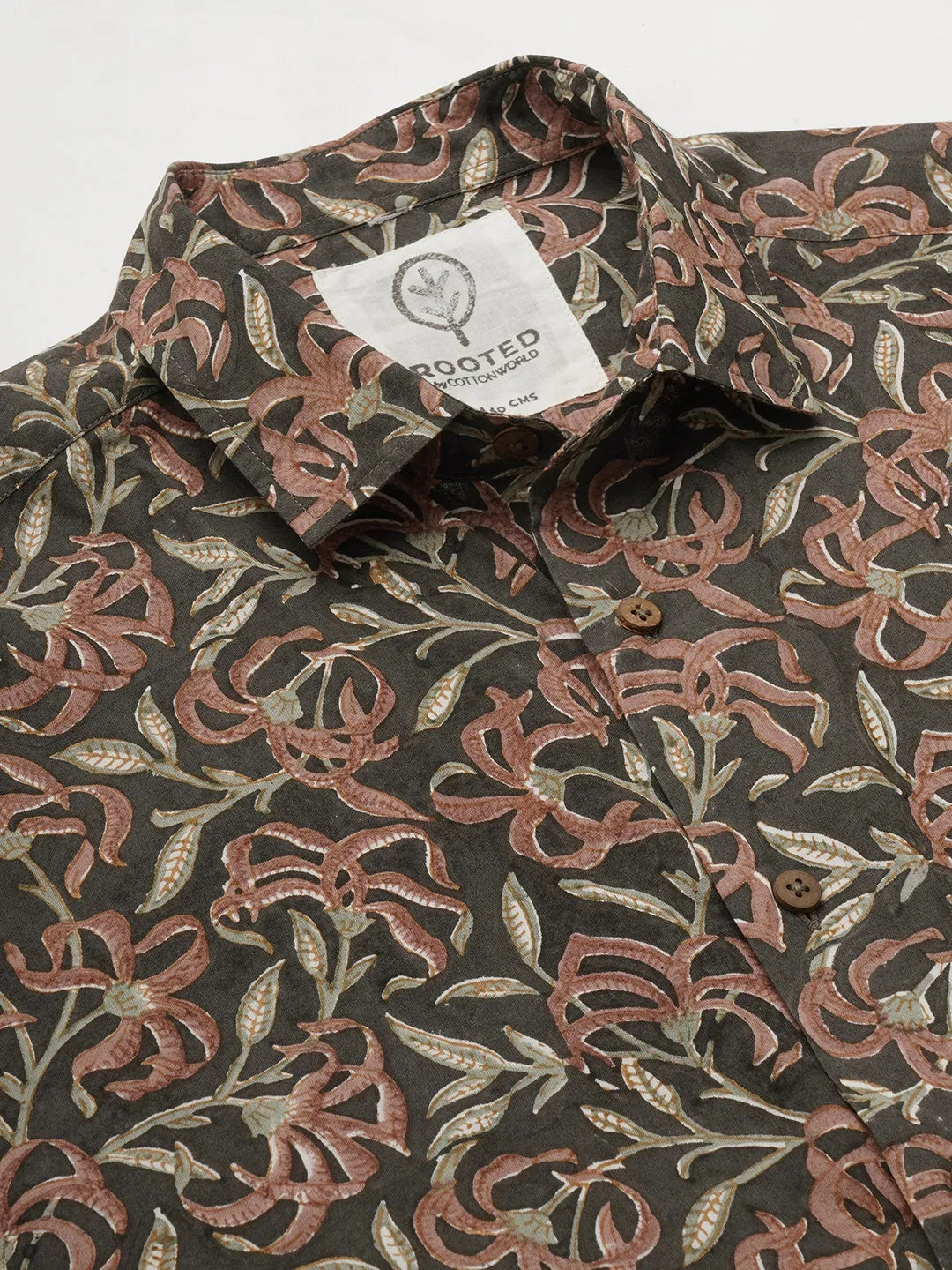 Men's Cotton Hand Block Printed Slim Fit Grey Shirt