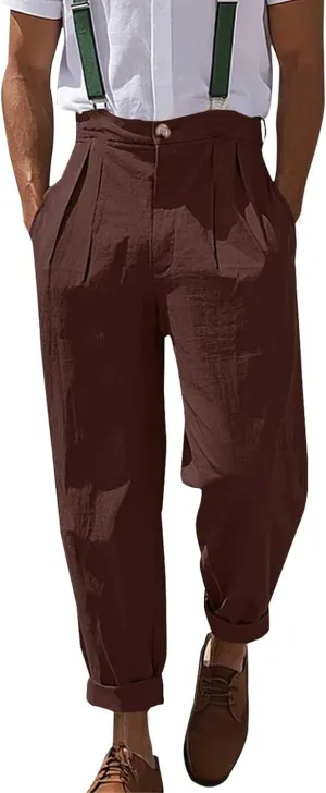 Mens Linen Pants Casual Front Pleated Yoga Pant Summer Outdoor Vacation Beach Lightweight Trousers Open Bottom Slacks