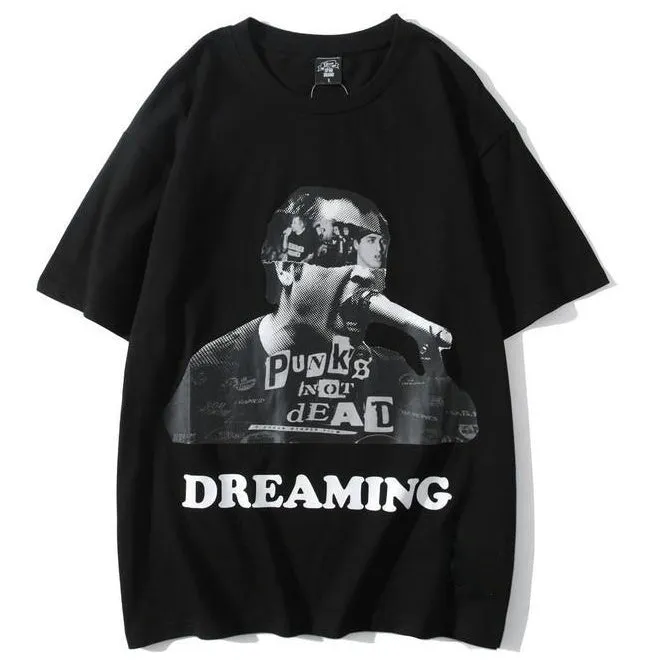 Men's loose casual trendy shout pattern T-shirt