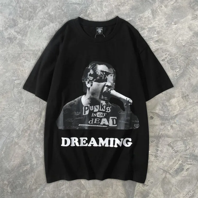 Men's loose casual trendy shout pattern T-shirt