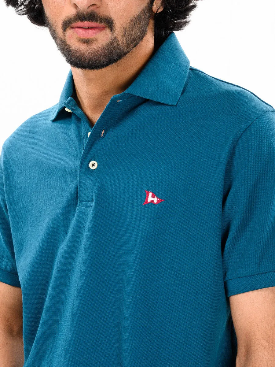Men's Teal Iconic Mesh Regular Fit Short Sleeve Polo Shirt