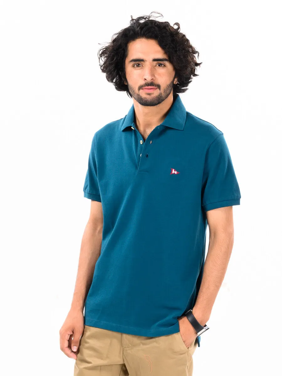 Men's Teal Iconic Mesh Regular Fit Short Sleeve Polo Shirt