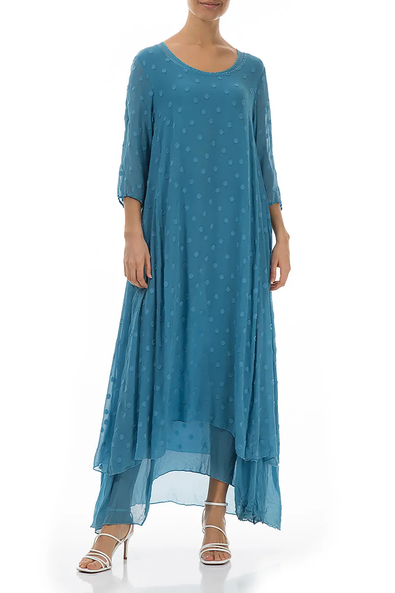 Ocean Blue Dotty Silk Maxi Dress