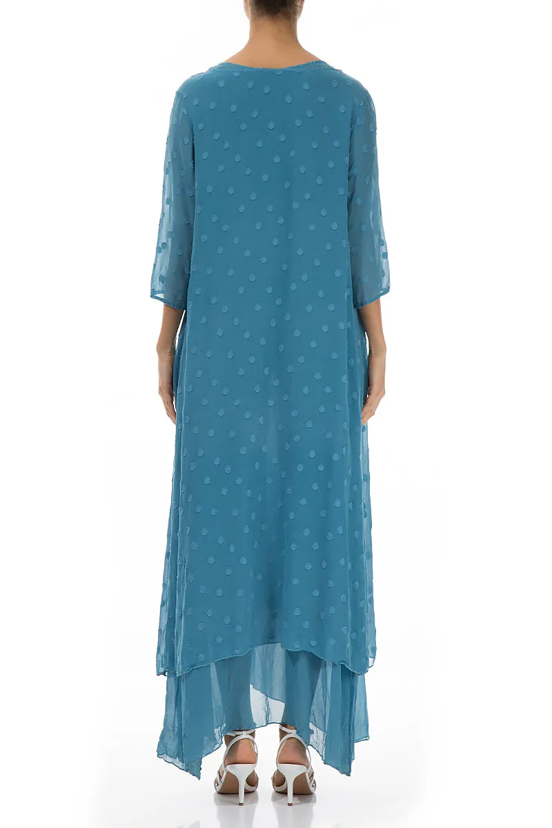 Ocean Blue Dotty Silk Maxi Dress