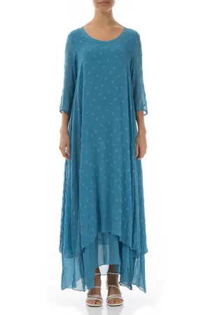 Ocean Blue Dotty Silk Maxi Dress
