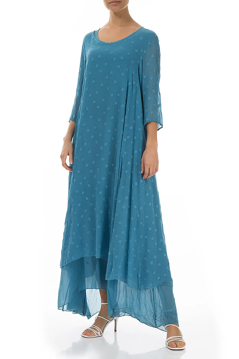 Ocean Blue Dotty Silk Maxi Dress