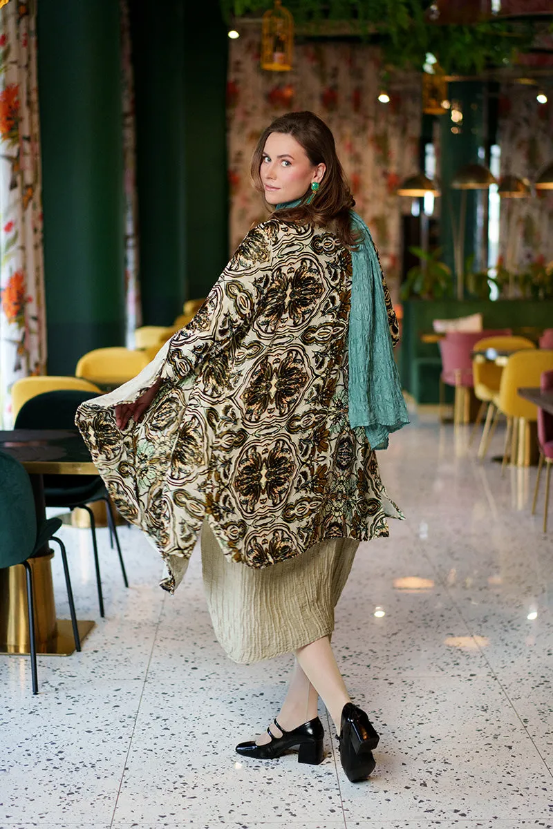 Open Devoré Ornament Silk Velvet Jacket