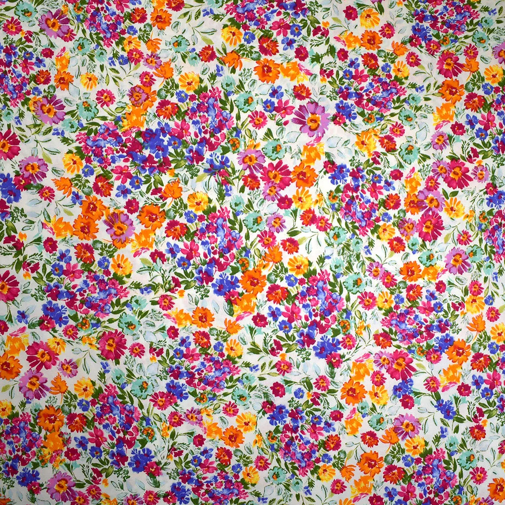Packed Garden Floral Stretch Cotton Shirting Vanilla/Multi