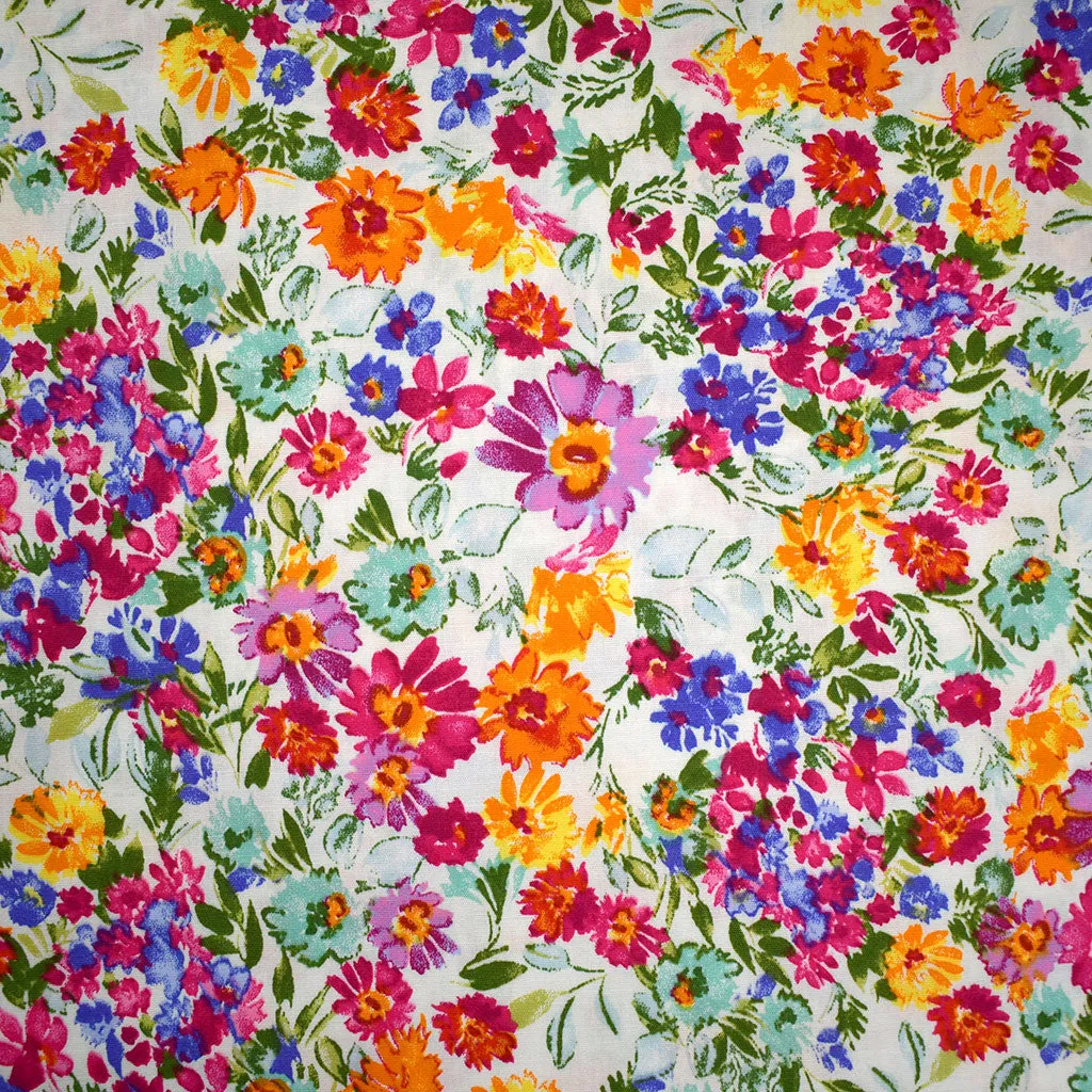 Packed Garden Floral Stretch Cotton Shirting Vanilla/Multi