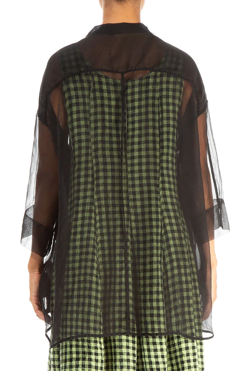 Patch Décor Black Silk Chiffon Shirt