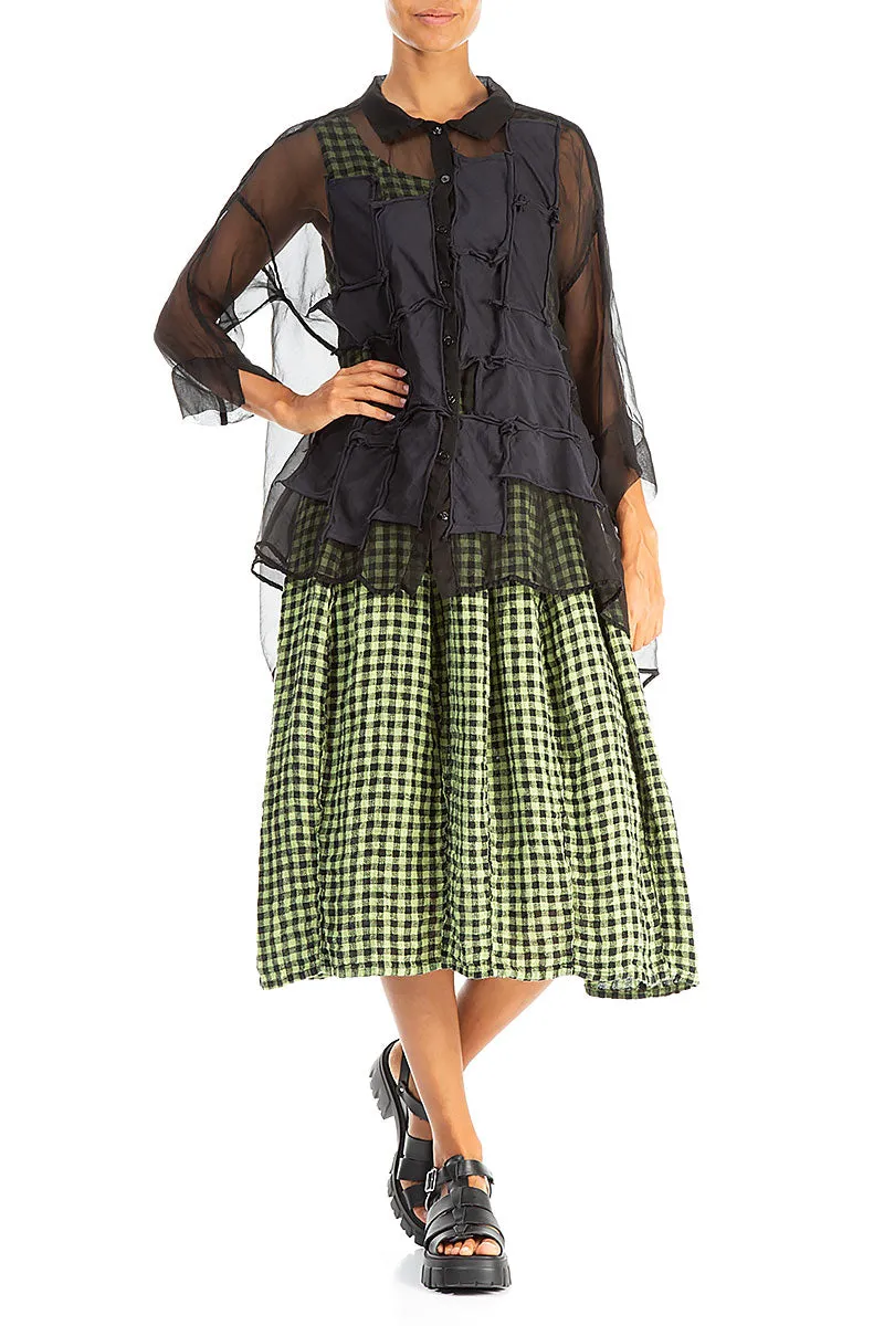 Patch Décor Black Silk Chiffon Shirt