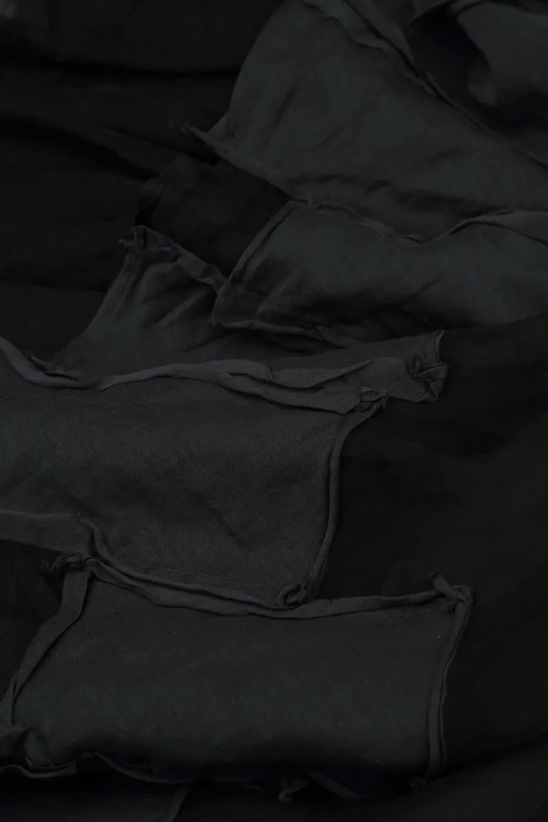 Patch Décor Black Silk Chiffon Shirt