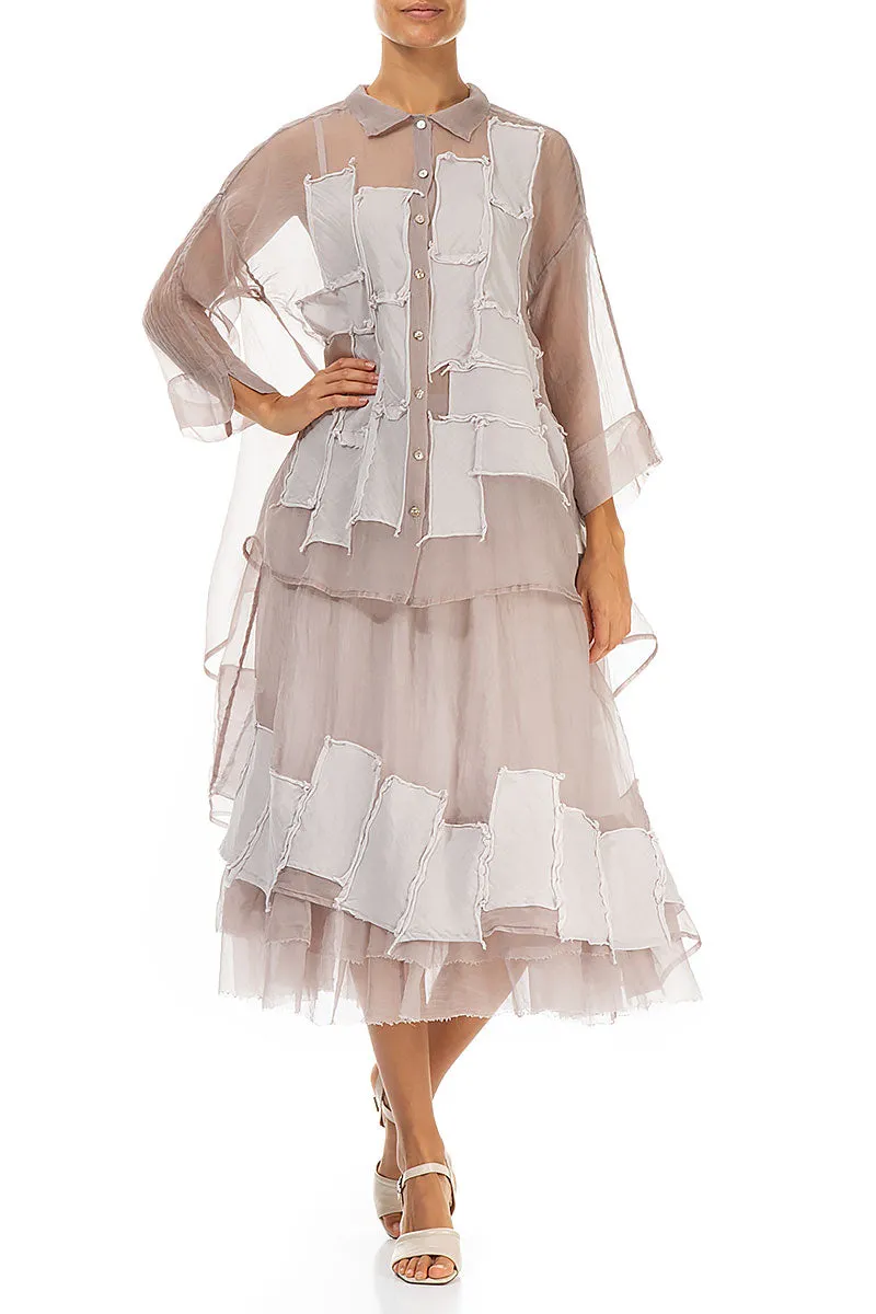 Patch Décor Greige Silk Chiffon Shirt