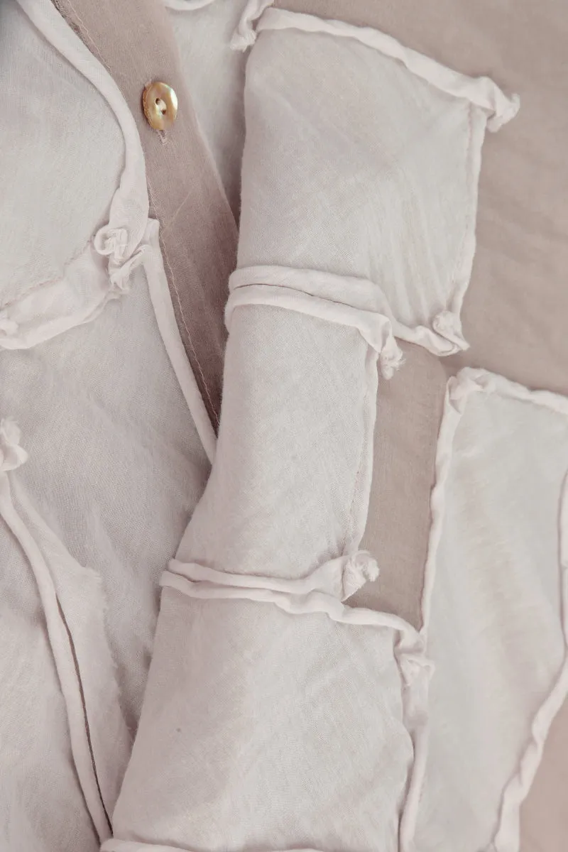 Patch Décor Greige Silk Chiffon Shirt
