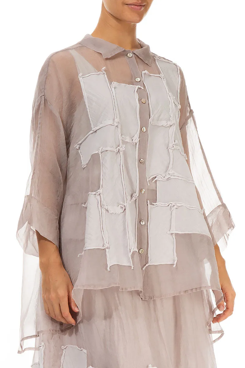Patch Décor Greige Silk Chiffon Shirt