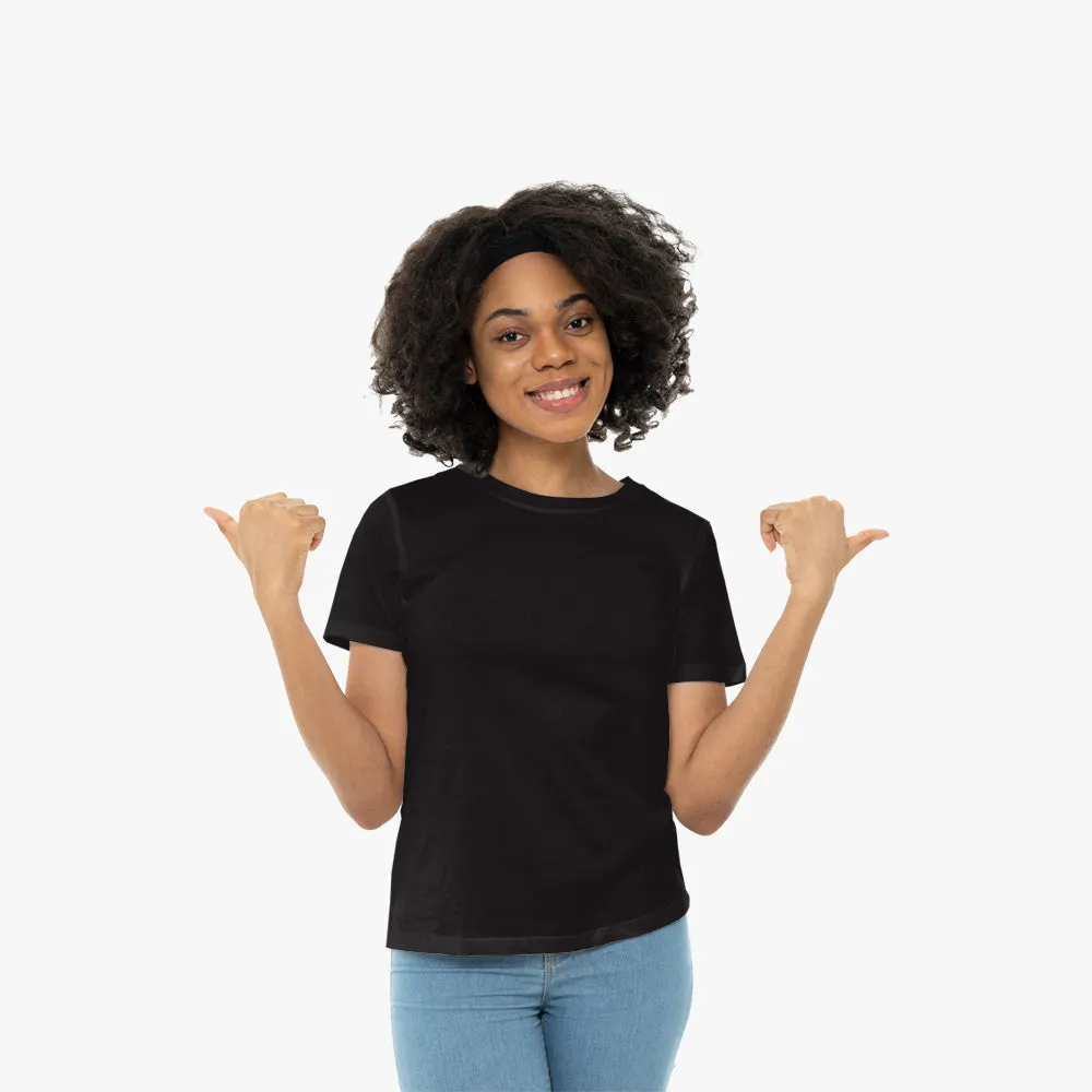 Polycotton Round Neck Plain Women T-shirt - Black