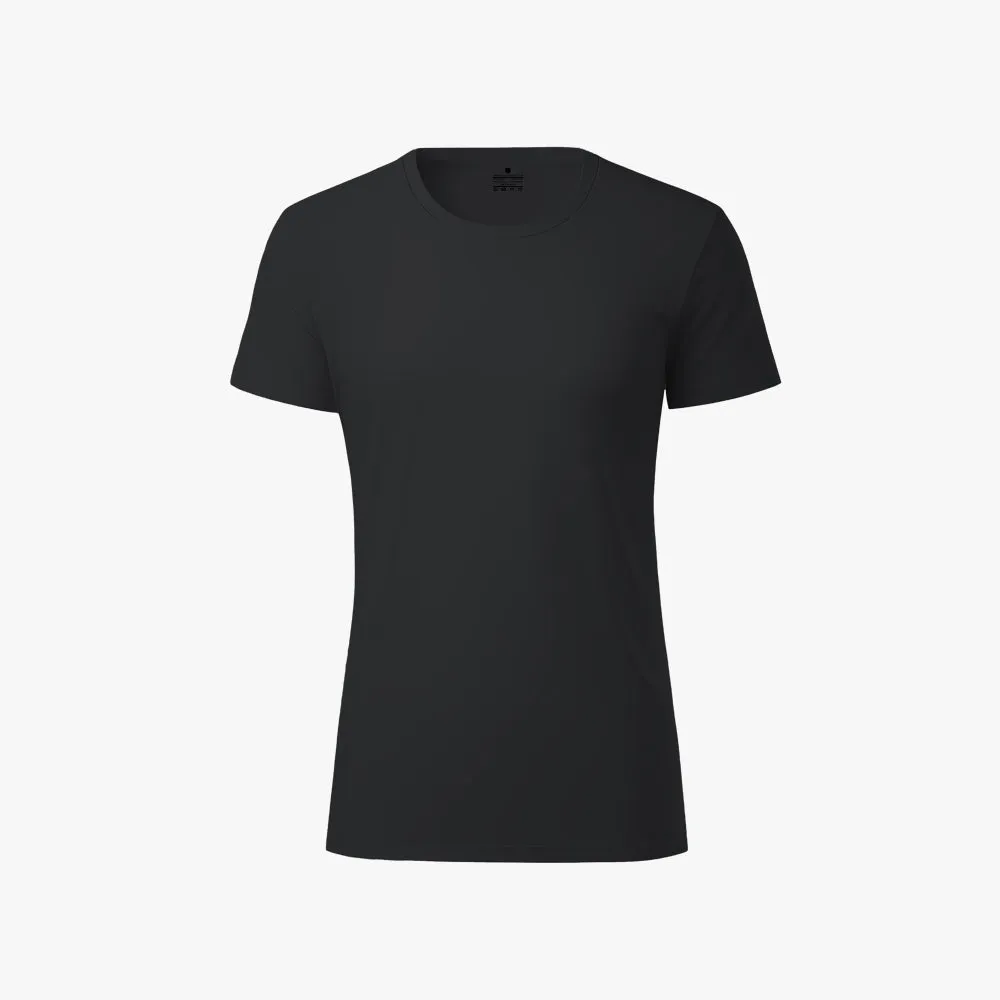 Polycotton Round Neck Plain Women T-shirt - Black