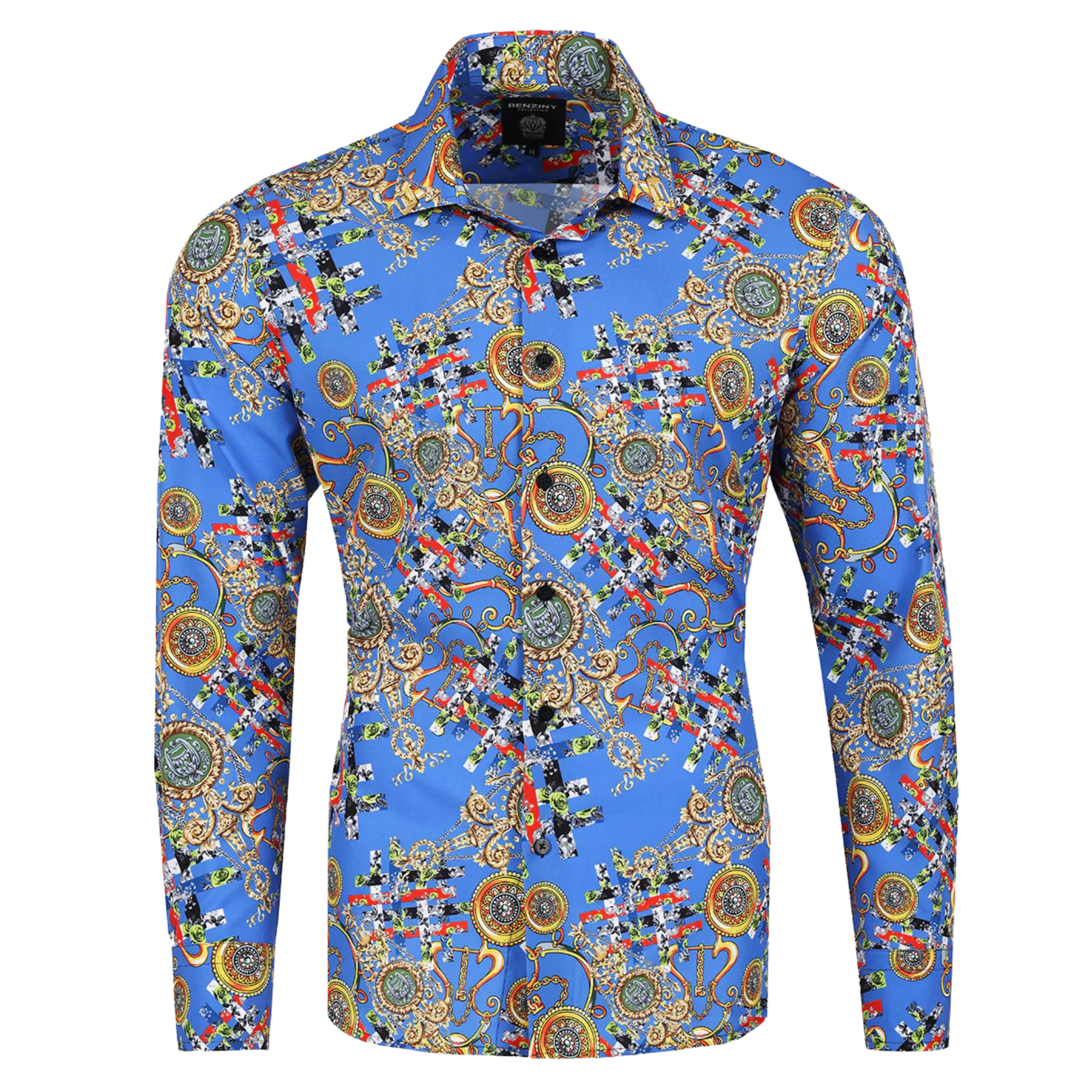 PREMIERE SHIRTS: BLUE COLORFUL GEOMETRIC FASHION